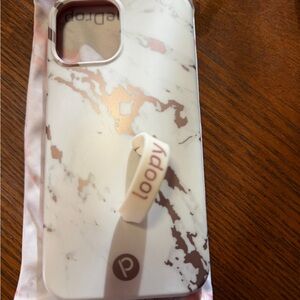 Loopy Case White Marble Phone Case with Rose Gold Accents and Loop Grip